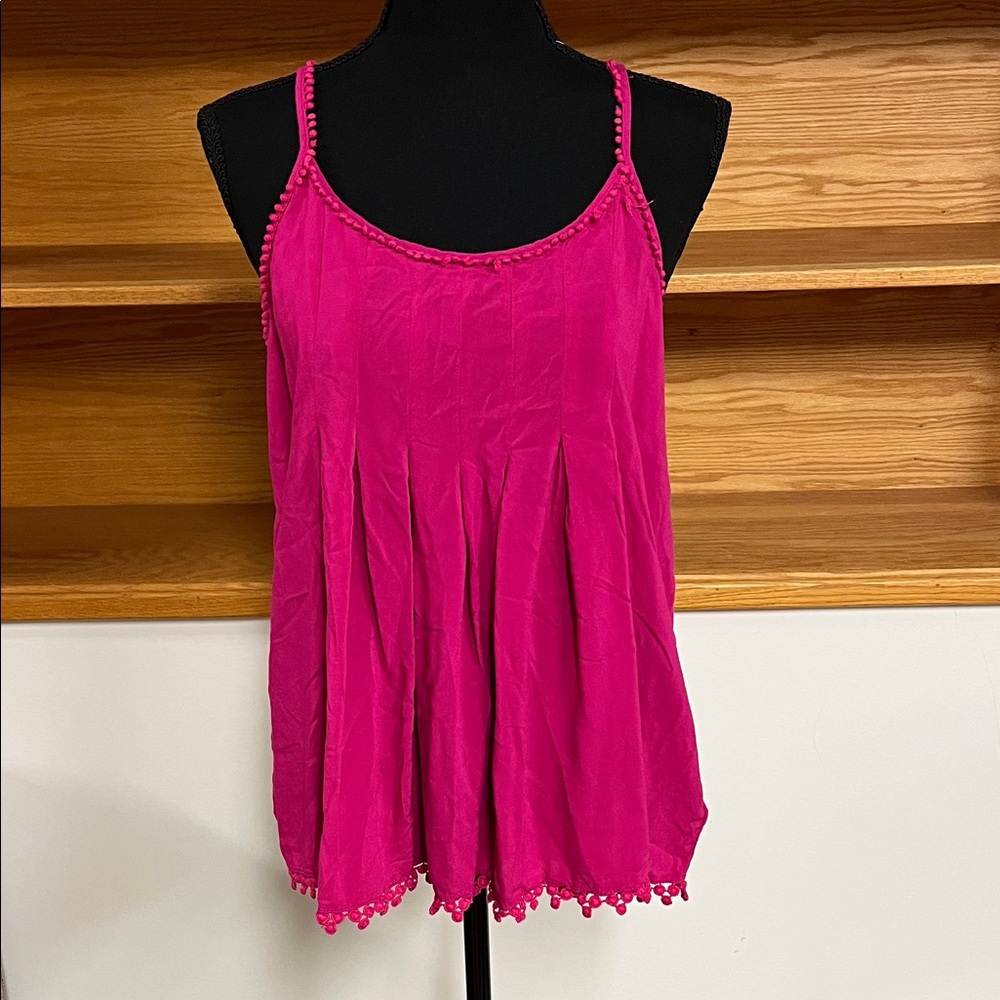 🍀6/$20 STYLUS Fuchsia Camisole with Pom-Pom Trim